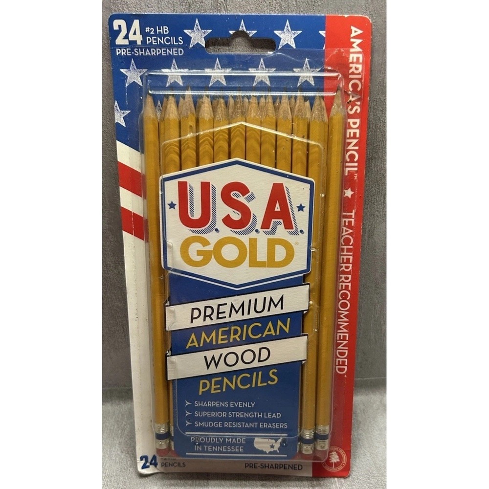 22 count USA GOLD PENCILS American Wood Pre-sharpened #2HB Made in USA School